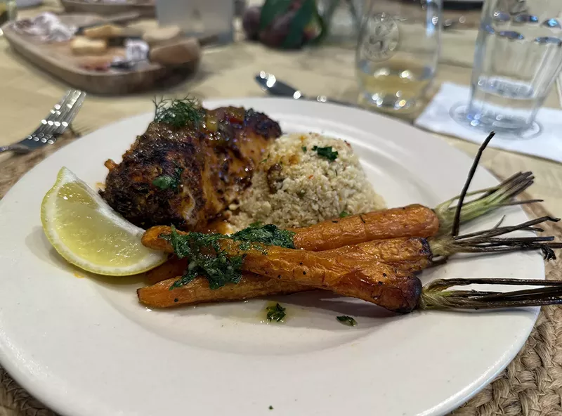 Image: Fischer & Wieser Farmstead's culinary school seabass, cauliflower rice and carrots