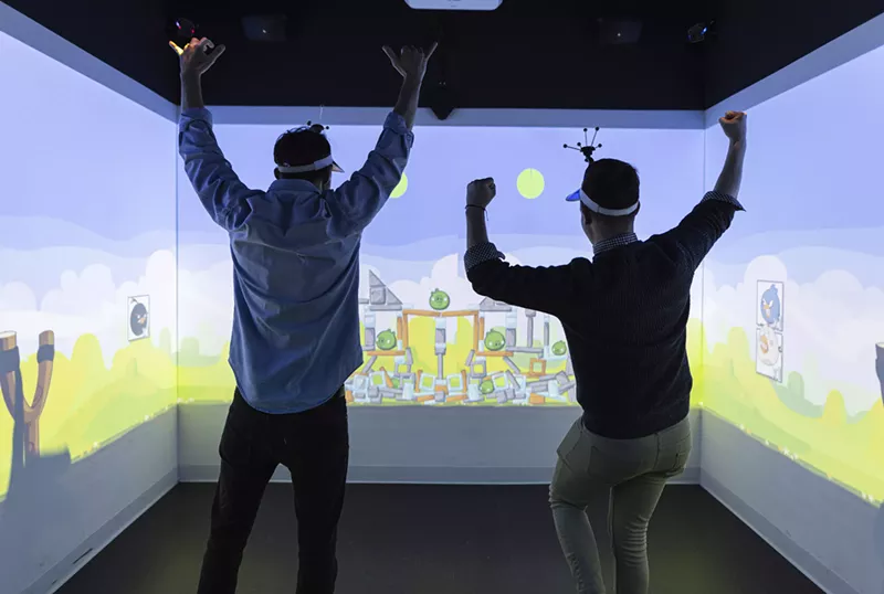 Image: Players compete in a round of Angry Birds at Immersive Gamebox, an interactive game attraction headed to Deep Ellum this year.