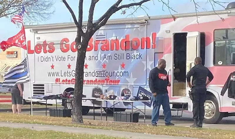 Image: A tour trailer that's on the Let's Go Brandon! Tour was spotted by Frisco City Council candidate Hava Johnston last weekend on Eldorado Parkway.