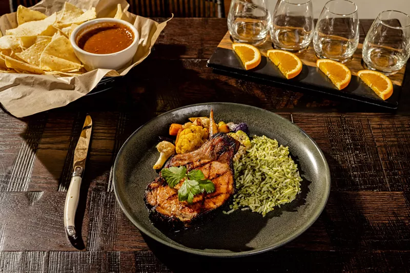Image: The slow-roasted pork chop at Mexican Sugar.