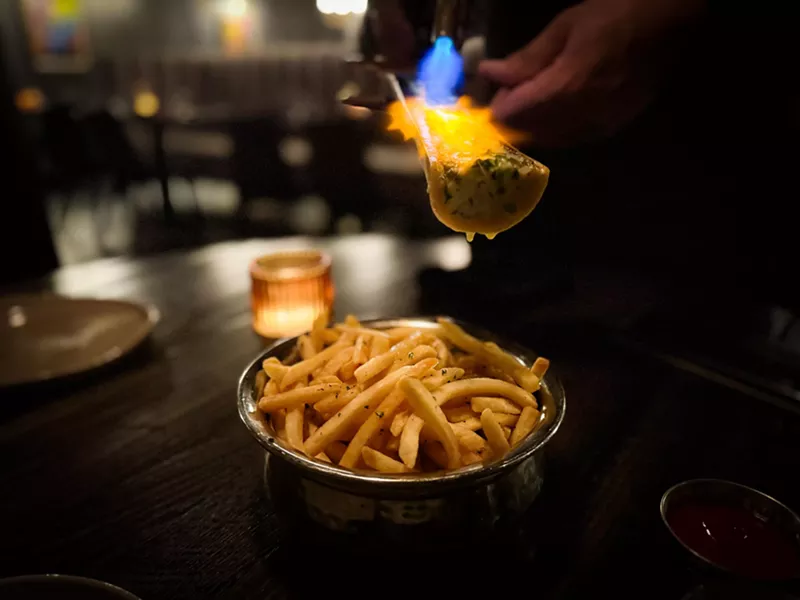 Image: , referring to a handful of spaces that blur the line between restaurant and club along South Good Latimer just outside of Deep Ellum.