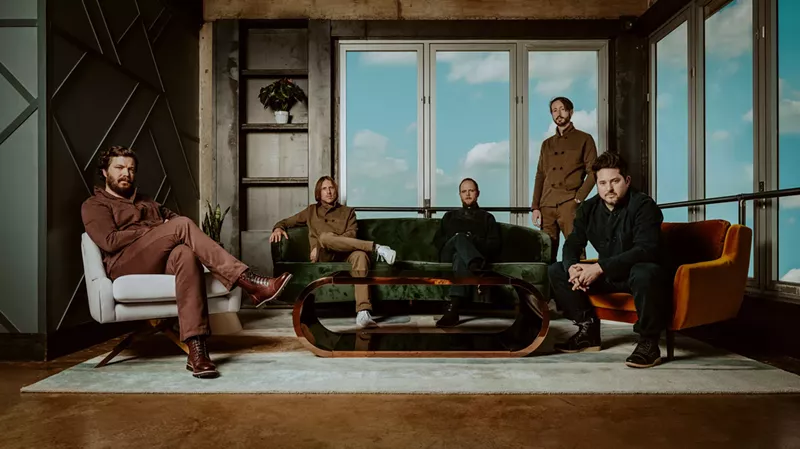 Image: Midlake members Eric Pulido, Jesse Chandler, Eric Nichelson, Joey McClellan and McKenzie Smith, from left to right.