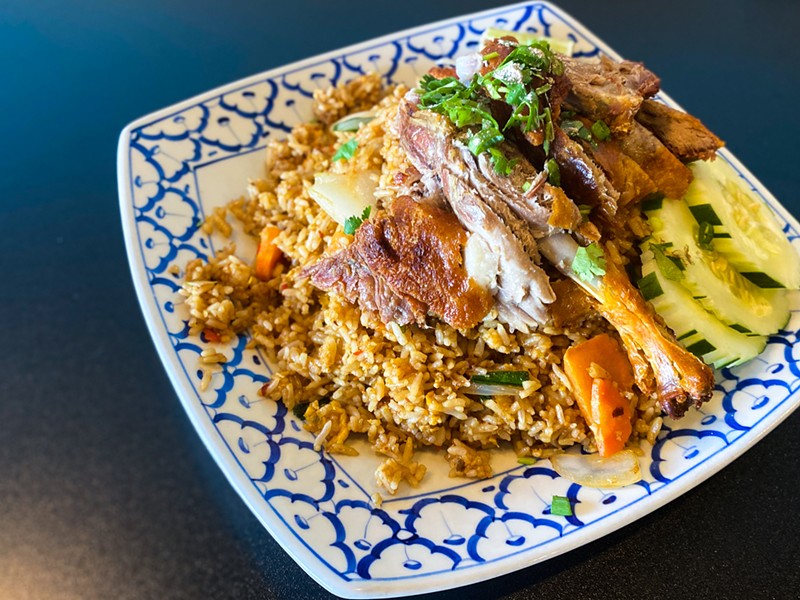 House Thai fried rice topped with wonderfully crispy and flavorful duck.
