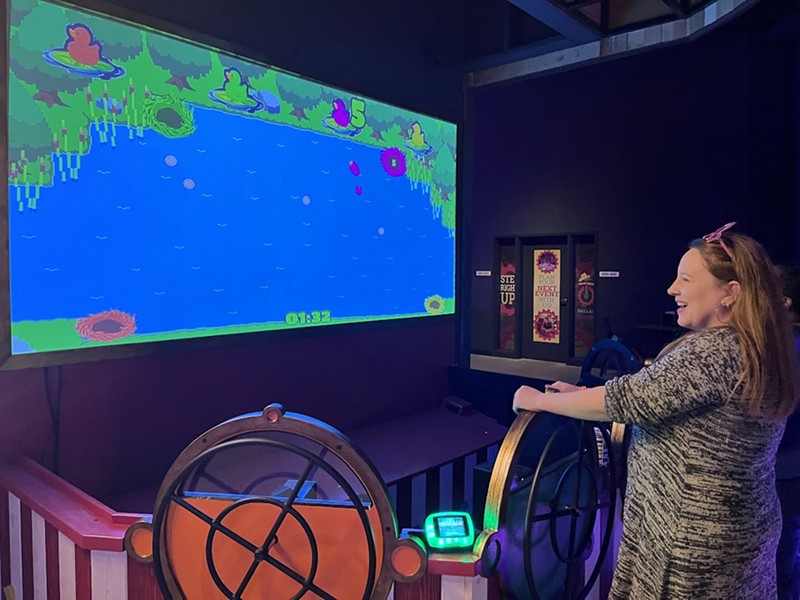 The duck-gathering driver Mother Ducker is one of eight original games at Two Bit Circus' Midway.