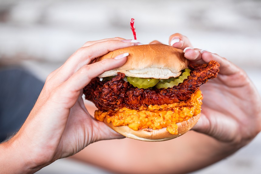 A thick layer of pimento cheese serves as the base for this Mother Clucker. - KATHY TRAN
