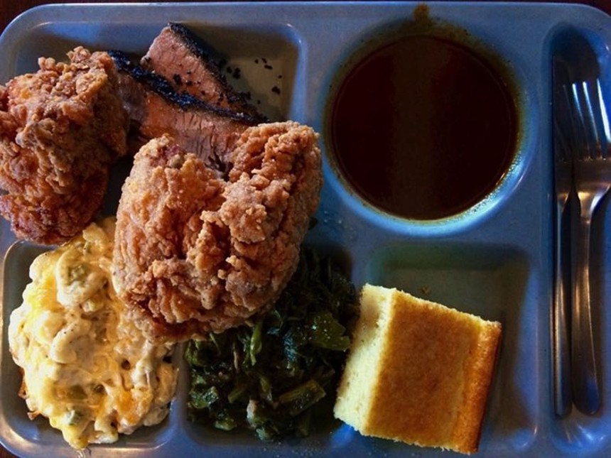 Brisket and fried chicken (plus killer sides) from Slow Bone in Dallas. - CHRIS WOLFGANG