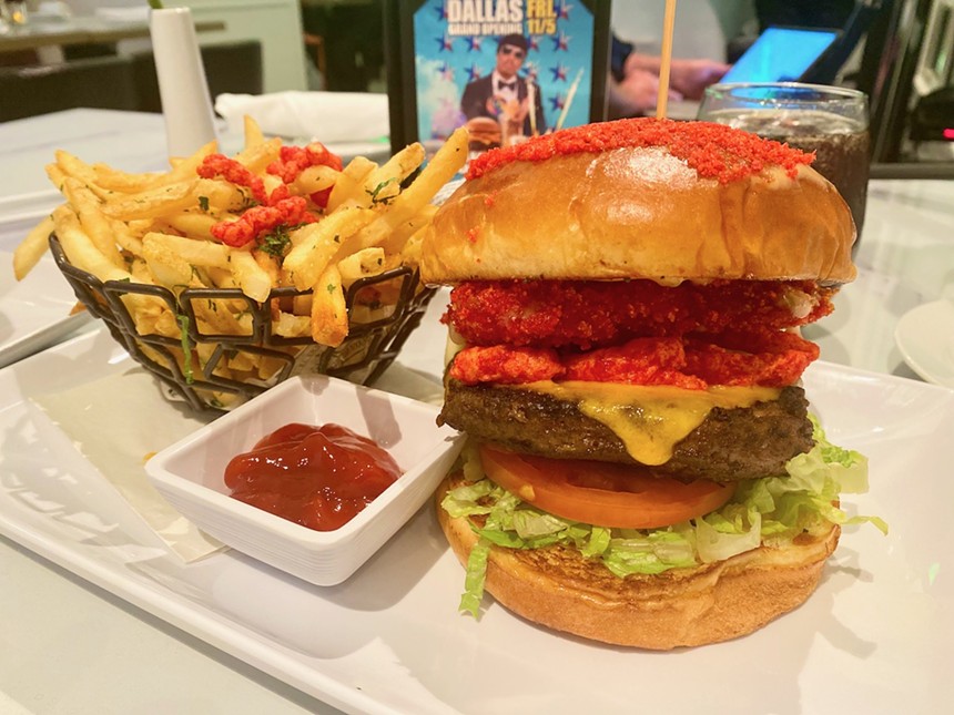 The Flamin' Hot Cheetos burger comes with a block of Cheetos-crusted Monterrey Jack cheese. - LAUREN DREWES DANIELS