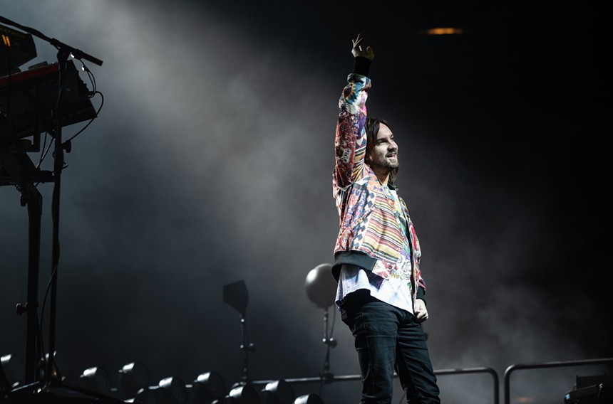 Kevin Parker got emotional during Tame Impala's concert at American Airlines Center. - MIKE BROOKS