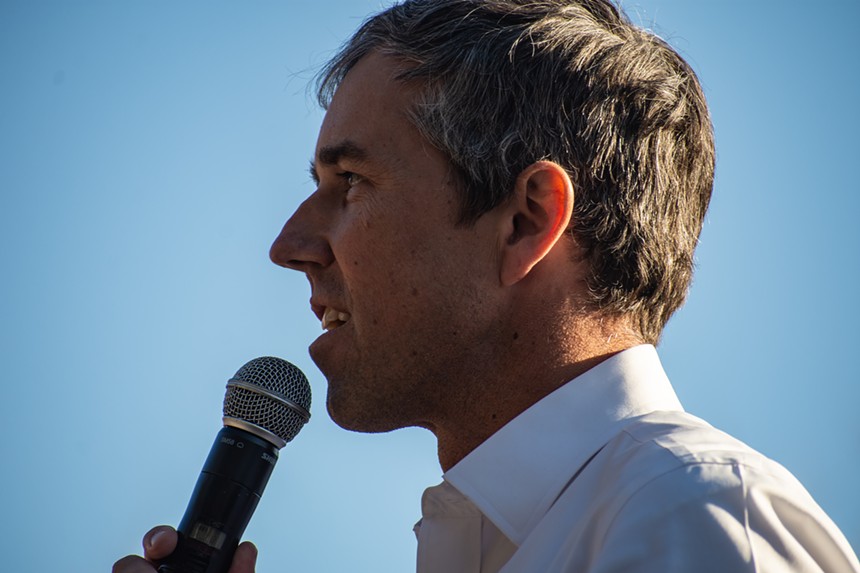 Beto spoke to a large crowd gathered in Denton to support (or protest) his run for governor. - CARLY MAY