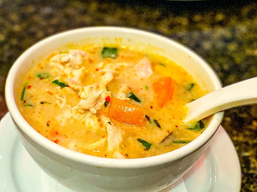 Tom kha soup with chicken comes with a spicy coconut broth. - HANK VAUGHN