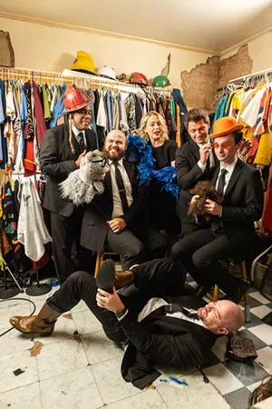 Four Day Weekend comedians (top, from left) Oliver Tull, Daniel Matthews, Emily Zawisza, Paul Kolker, Grayson Howe. Andrew Hammer is on the floor. - KATHY TRAN