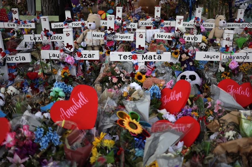 Wooden crosses are placed at a memorial dedicated to the victims of the mass shooting at Robb Elementary School on June 3, 2022 in Uvalde, Texas. - ALEX WONG/GETTY IMAGES