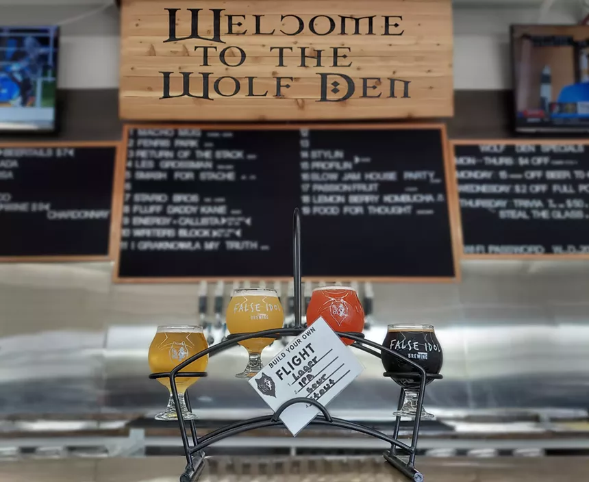 False Idol Brewing flight of beer.