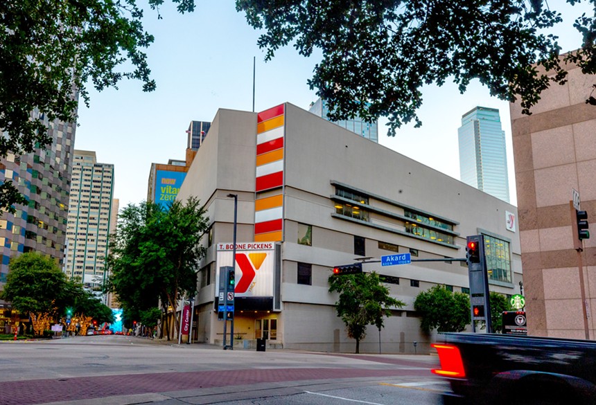 The T. Boone Pickens YMCA building is located on North Akard Street in downtown Dallas.