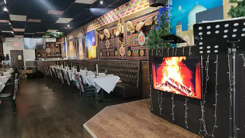 the dining room at Bubala Cafe and karaoke stage.