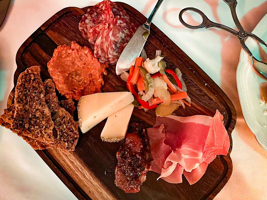 antipasti at Monarch with a nduja, cheese and meats.