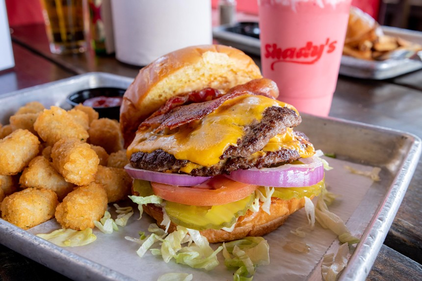 cheeseburger and shake at shady's in dallas