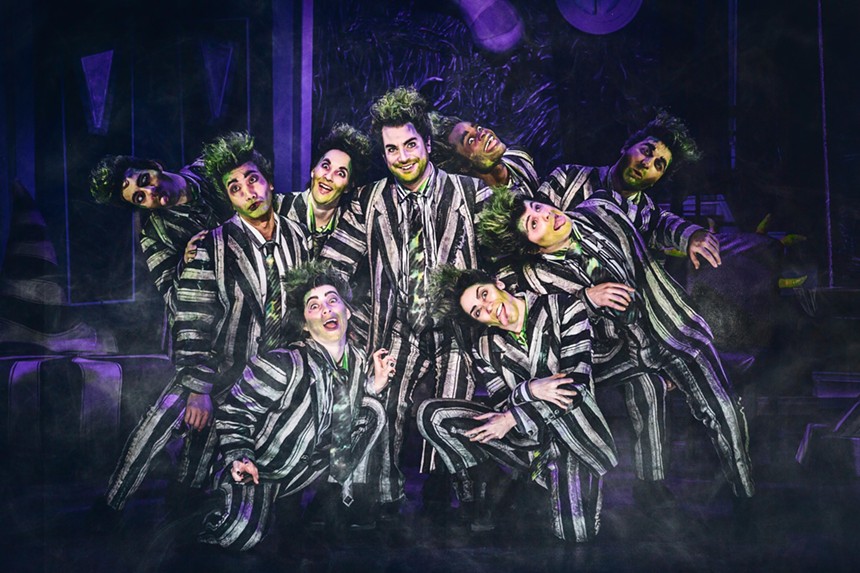 Justin Collette and the company of Beetlejuice:The Musical, now playing The Music Hall at Fair Park.