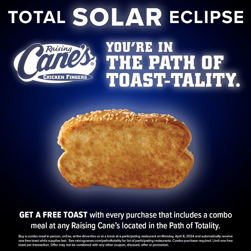 raising cane's total solar toast