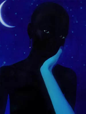 A detail from Eliot and Erick Jimenez’s painting “Blue Chapel.”