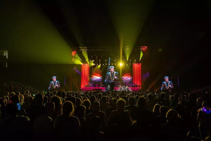 Barry Manilow performing at Dickies Arena in Fort Worth.