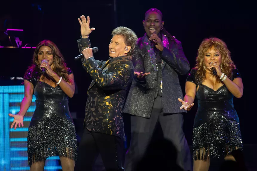 Barry Manilow performing at Dickies Arena in Fort Worth.