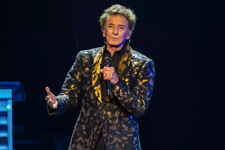 Barry Manilow performing at Dickies Arena in Fort Worth.