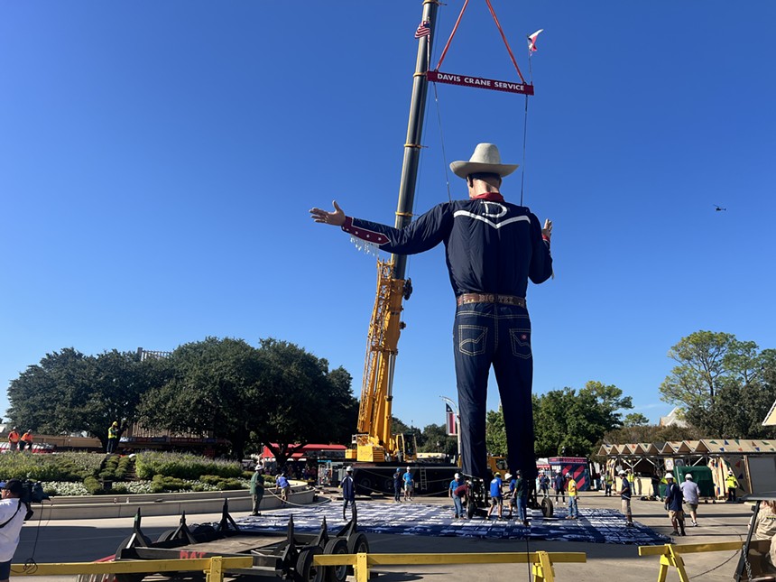 Big Tex is erected and installed at the State Fair of Texas.