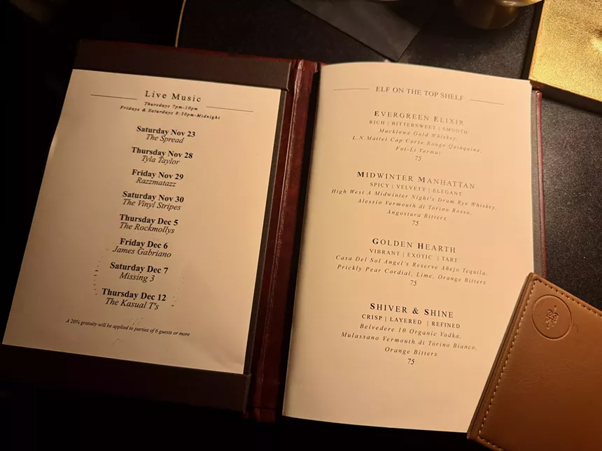 cocktial menu at the mansion