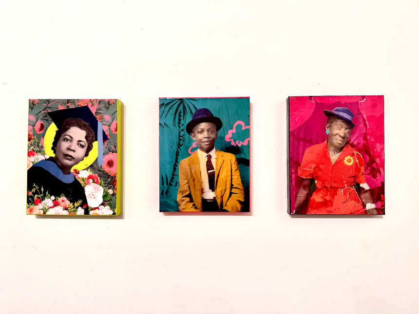 Works by Demarcus McGaughey, from left to right: "Momma Precious," 2024; "Little Rascal," 2023; "Early Sunday Morning," 2023.