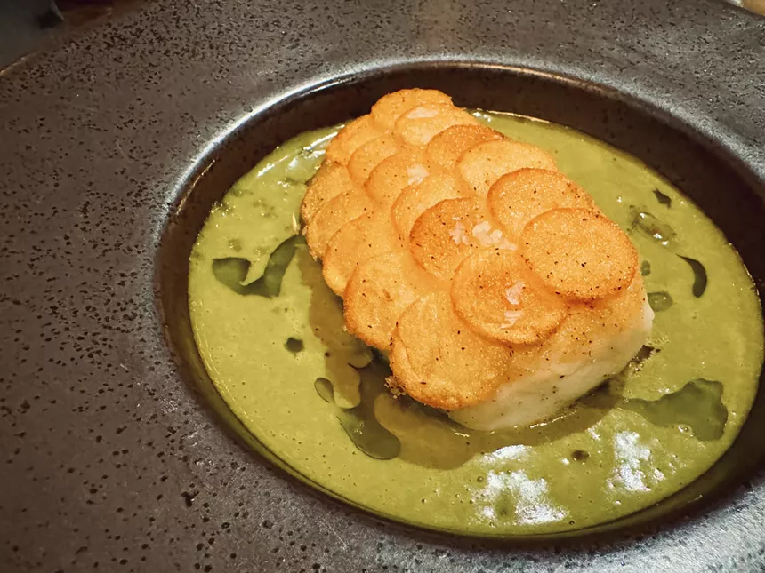 potato crusted halibut at mot hai ba