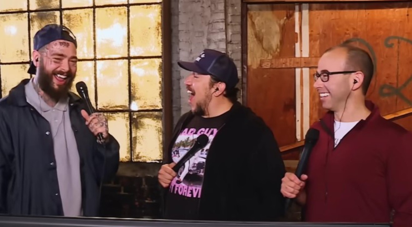 Post Malone, left, helps prepare a prank with Sal Vulcano, middle, and James "Murr" Murray on Tru-TV's Impractical Jokers.