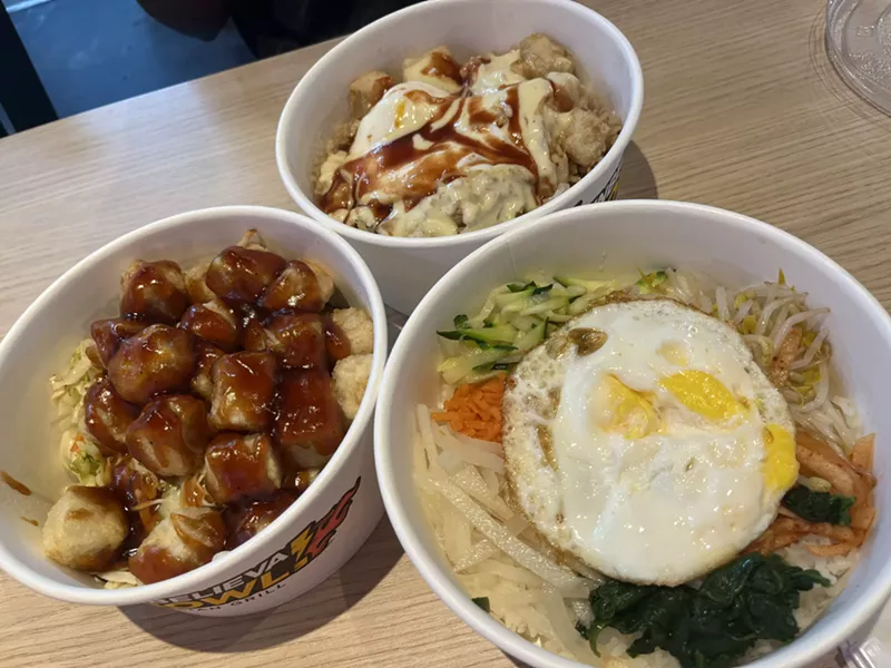 Image: Bibimbap, tofu teriyaki and barbecue fried rice