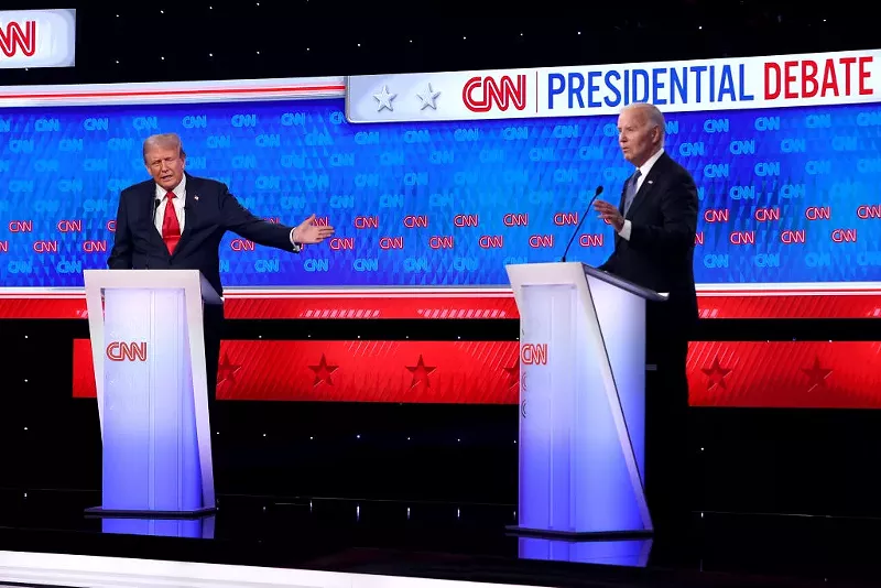 Image: Beginning of the end: U.S. President Joe Biden and Republican presidential candidate, former U.S. President Donald Trump participate in the CNN Presidential Debate at the CNN Studios on June 27, 2024 in Atlanta, Georgia.