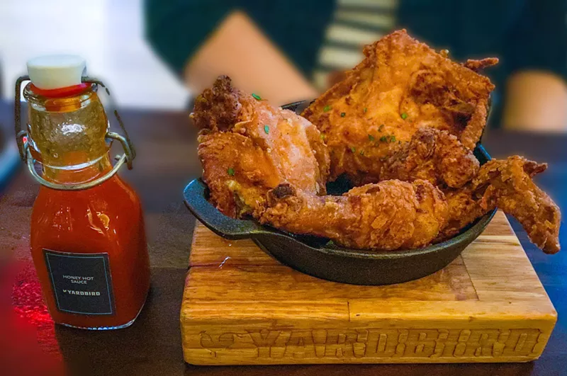 Image: Lewellyn's fine fried chicken: 1/2 bird, brined for 27 hours and served with honey hot sauce.