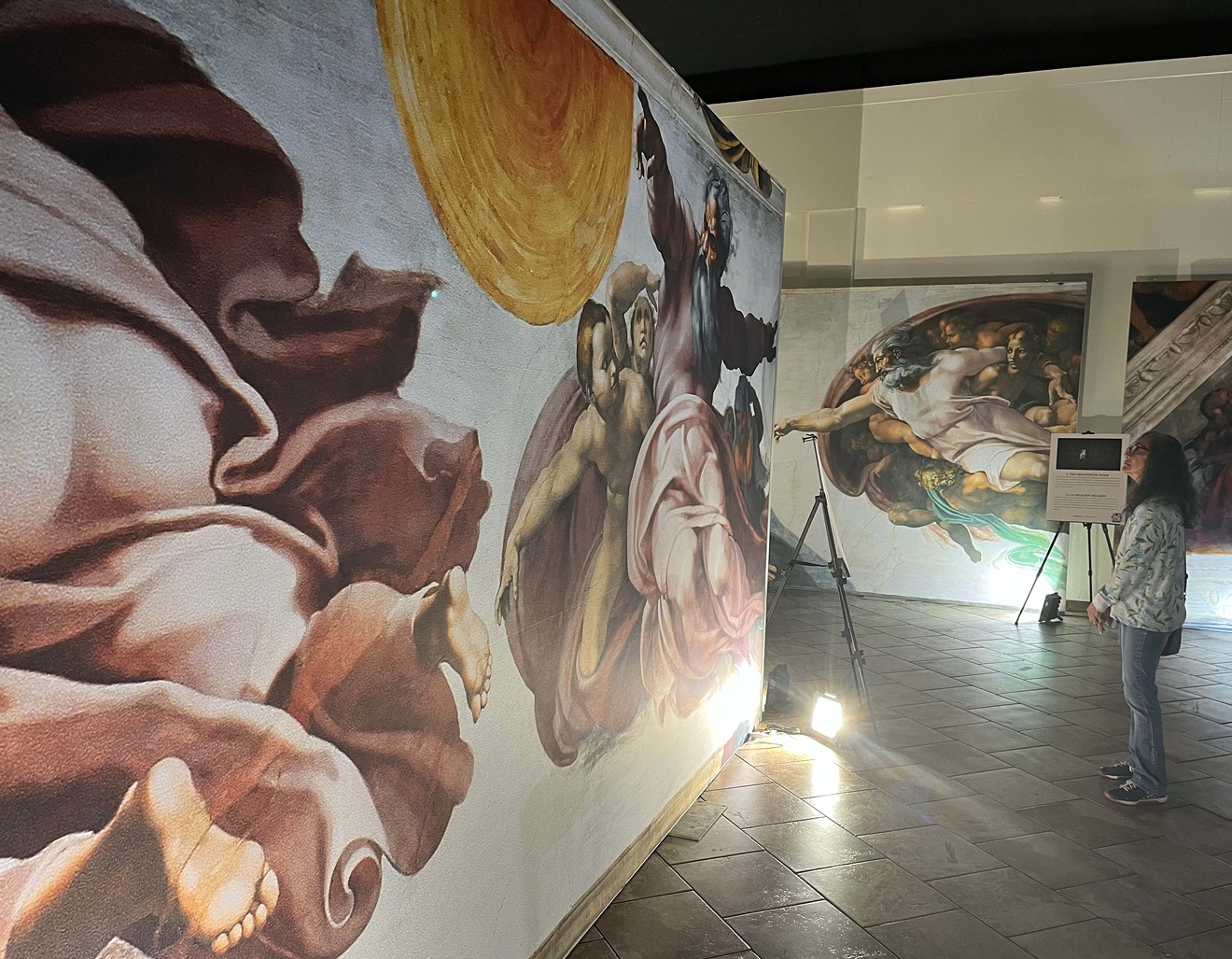 Tina Burr of Smithville marvels at a life size recreation of Michelangelo's Creation of the Sun, Moon, and Plants at Sistine Chapel: The Exhibition at the Irving Mall.