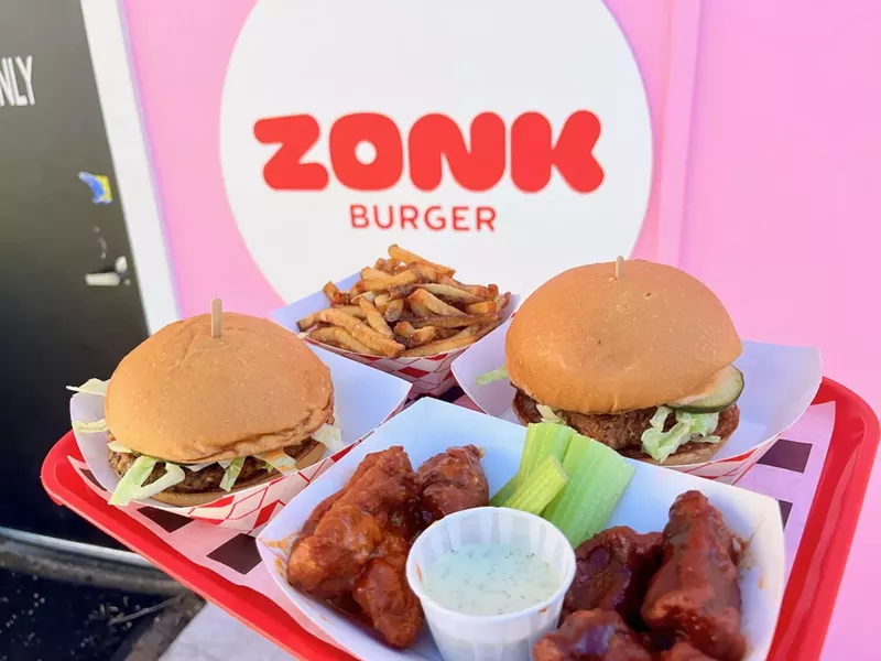Image: This Pepto-pink spot has the typical American burger stand fare, sans the meat.